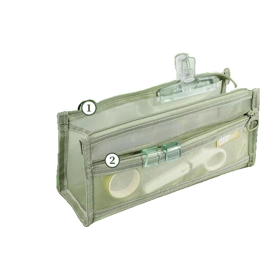 Mesh pencil bag ins Simple pencil bag Transparent double-layer large-capacity stationery bag Special storage bag for students' exams