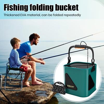 7/9/11L Foldable Fishing Bucket Portable Handle Double Zipper Mesh Cover EVA Leak-proof Collapsible