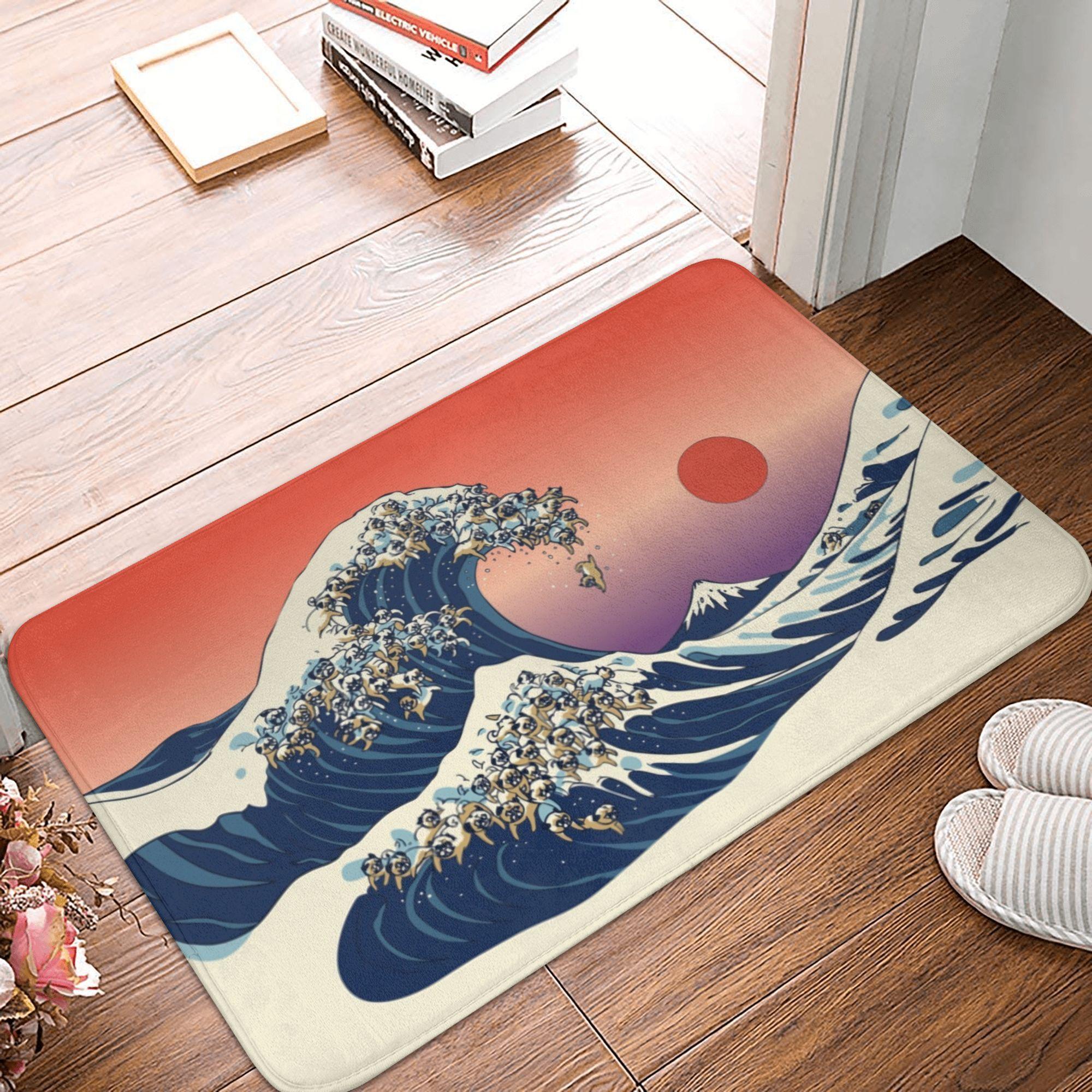 

Flannel Printed Great Wave Off Kanagawa Door Mat Japanese Art Design Soft Non Slip Floor Rug For Home Decor Art Lover Gift 40x60cm