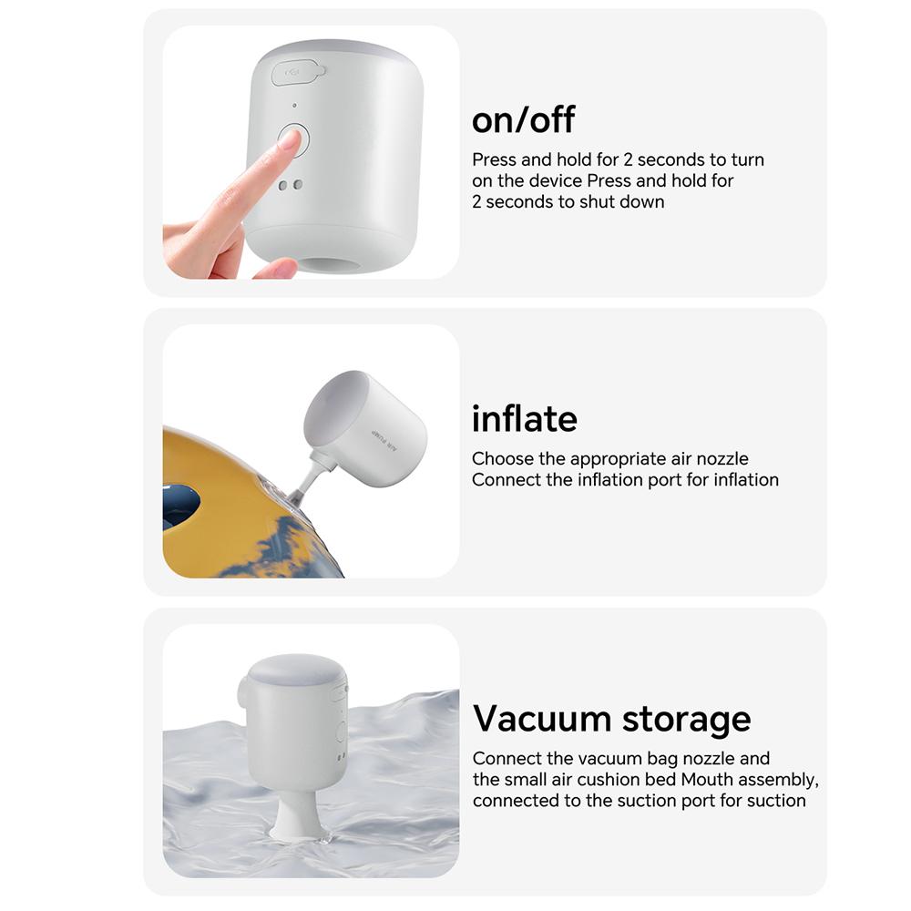 Outdoor camping quick inflation deflation cordless portable air pump with LED light mini air compressor rechargeable 4KPa 4 outlet nozzle