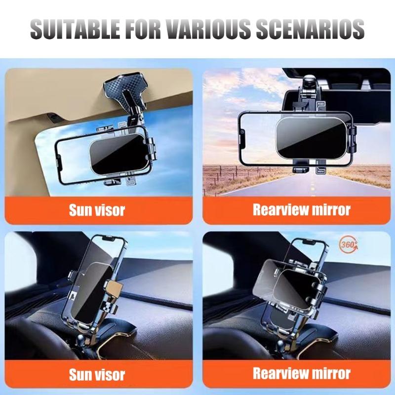 Car Clip Type Dashboard Mounted Phone Holder Shockproof Cellphone Holder Mount Automotive 360 Degree Rotating Stand