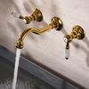 Classical Basin Faucets Gold Bathroom Sink Faucets Hot Cold Wall Mounted Ceramic Handle Mixer Water Tap Top High Quality