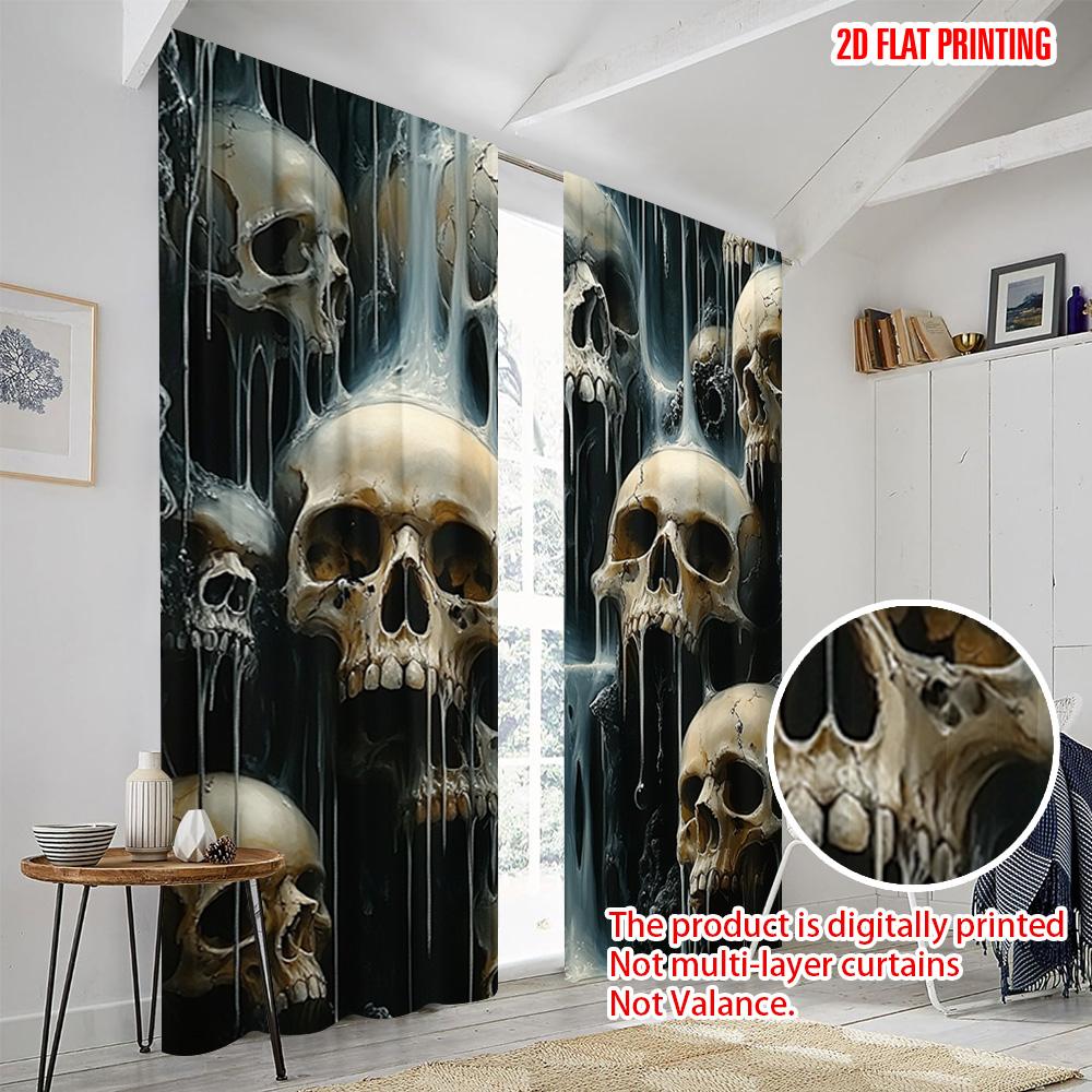 2pcs  2D Plane Printing Pattern Curtains Skull Polyester Woven (without Rod) Outdoor Decorations for Study   Living Room   Kitchen