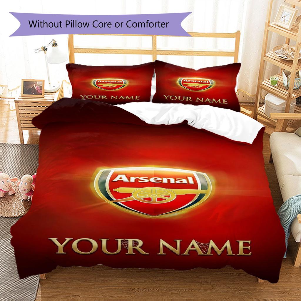 Arsenal F Custom Name Pattern Bedding,Quilt Set Quilt Cover Pillowcase Home Birthday Gift(1 * Duvet Cover + 2 * Pillowcase, Without Core)