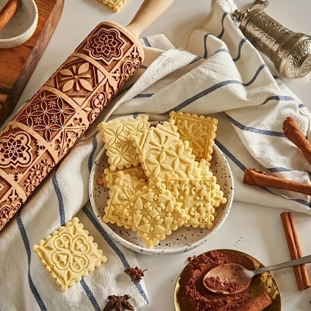 Embossed Rolling Pin – Window Pattern Textured Rolling Pin For Dough, And Fondant