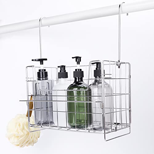 

FUNHOO Bathroom Basket, Hanging Bath Rack with Towel Hanger and Accessory Hooks, Toy Storage, 29cm Wide x 15cm Deep x 20cm High, Made of 18-8 Stainles