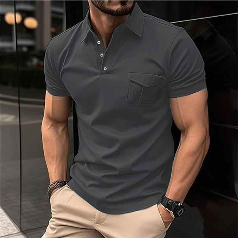 New Men's Polo Shirt with Pocket Men's T-Shirt Sports Short-Sleeved Top
