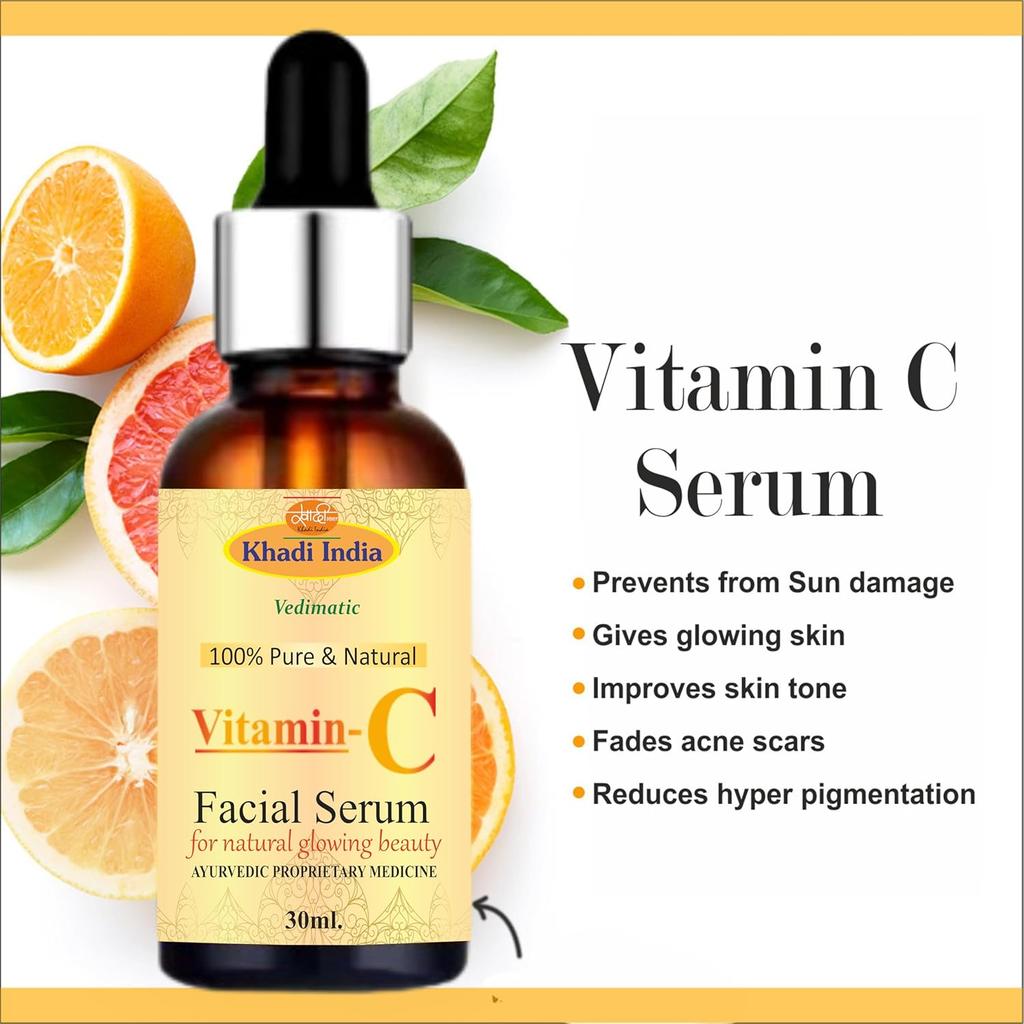 Khadi Natural Herbal Bright Complete Night Vitamin C Serum 30ml For Glowing Skin PM Routine