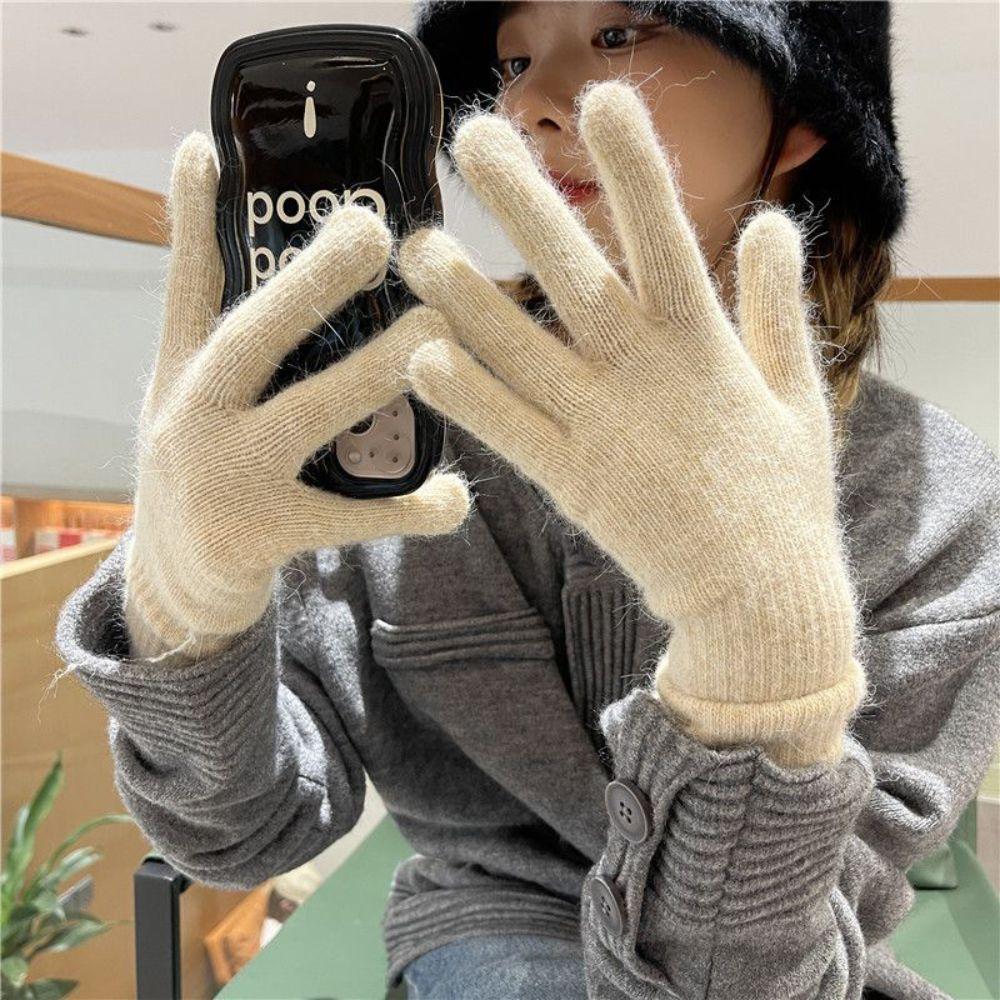 Faux Fur Flannel Gloves Solid Color Winter Women Gloves Fashion Long Rabbit Fur Gloves  Gift