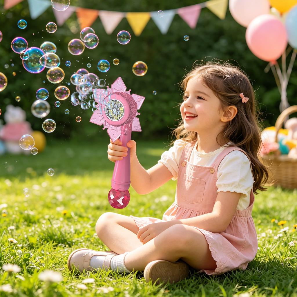 Sunflower Fully Automatic Bubble Machine Shower Sprinkler Snowflake Bubble Electric Children's Toy 80mlBubble Liquid