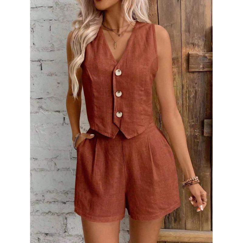 

IHUASU Women s Fashion Casual Sleeveless V Neck Pants Suits XL brick червоний колір