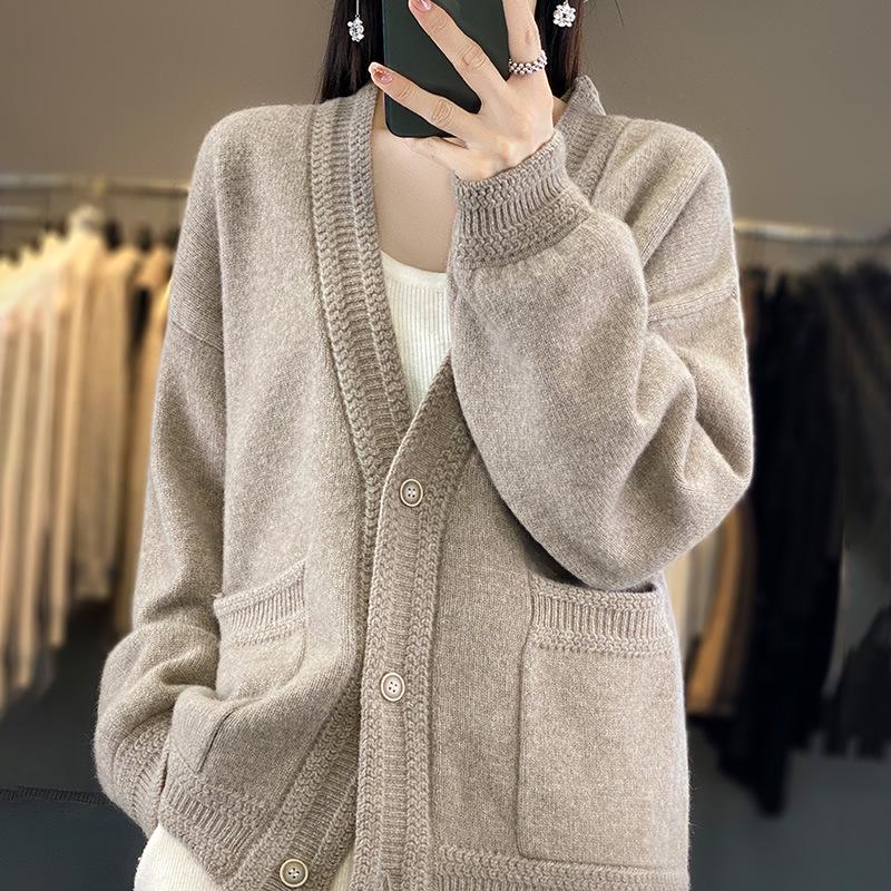 Stylish Women's V-Neck Wool Cardigan - Autumn/Winter Knitwear Sweater