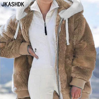 Women's Fashion Casual Solid Color Print Autumn Winter Long Sleeve Hooded Jackets & Coats