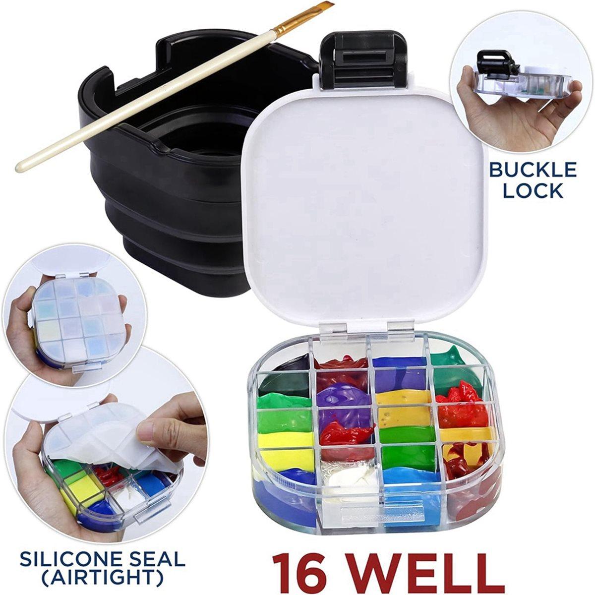 

16-Well Paint Organizer with Airtight Seal, Built-in Palette, and Brush Basin for Watercolor Gouache Acrylic Paint China Mainland