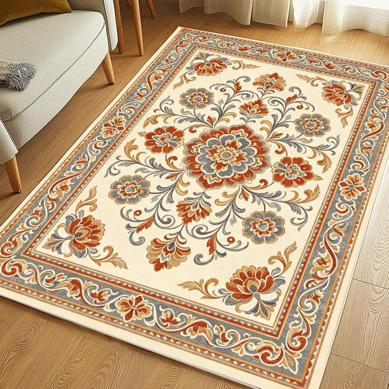 Retro Floral Carpet Stain Resistant Easy To Clean Anti Slip Floor Mat Living Room Bedroom Study Home Decor