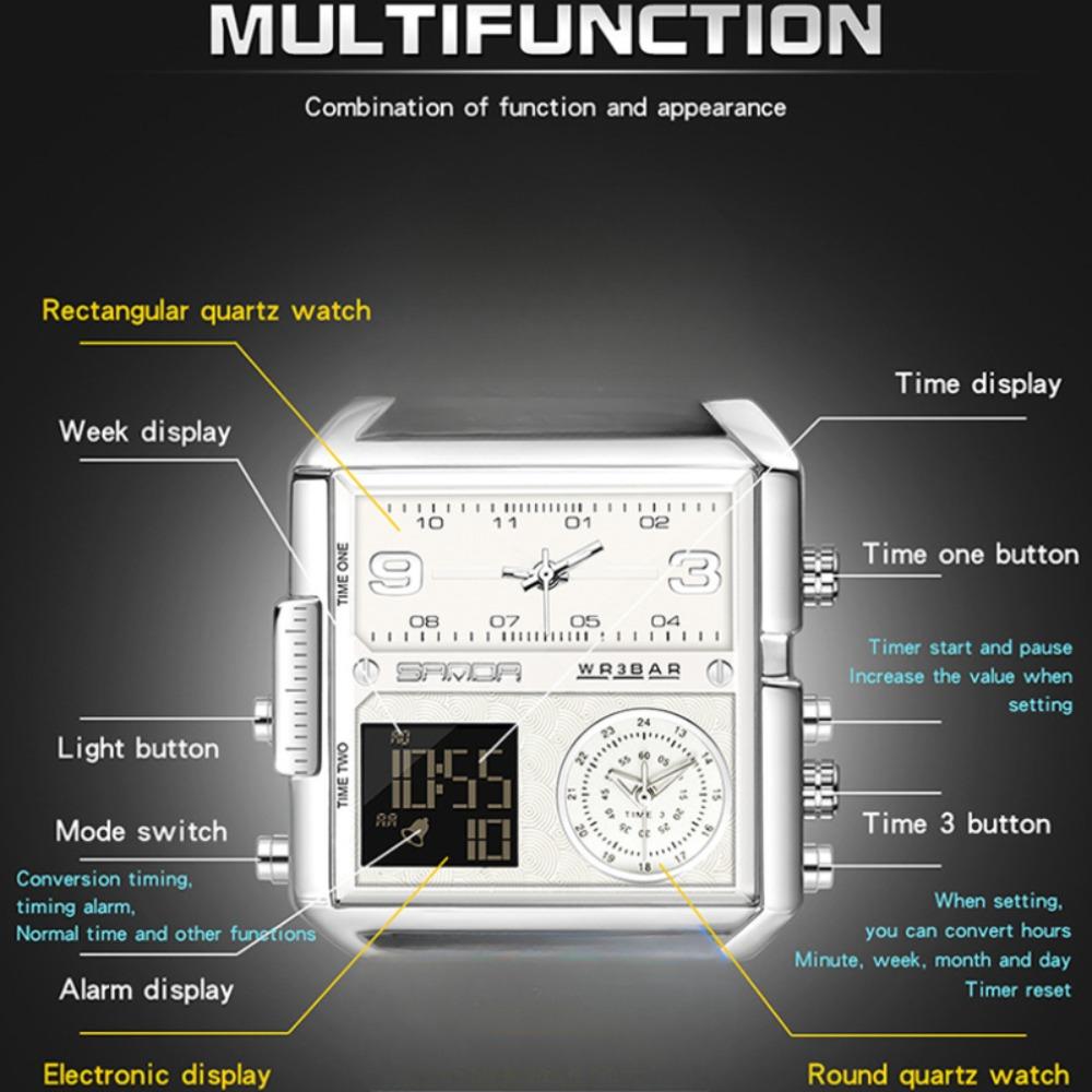 SANDA Watches Oversized Dial Multifunction Triple Movement Sporty Men's Electronic Quartz Watches