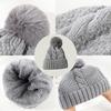 Women Fall Winter Hat Thickened Knitted Soft Elastic Warm Anti-slip Ear Protection Plush Ball Decor Twisted Pattern Outdoor Beanie Cap