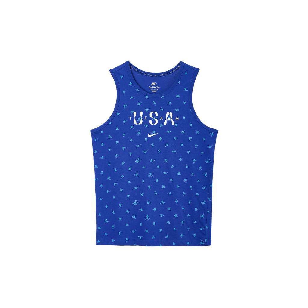 Nike Usa Club Bawełniany Tank Top Męski z Okrągłym Dekoltem z Nadrukiem Logo Niebieski Królewski FN0879-417