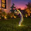Halloween Garden Decorations Witch Cauldron Yard Light, Flying Silhouette Stake with Colorful Glowing Art for LED, Spooky Outdoor Decorative