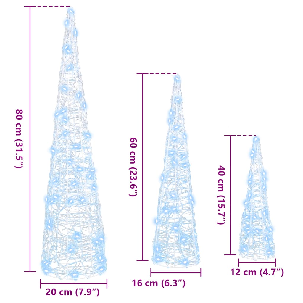 Christmas Tree with 90 LEDs 3 pcs Cool White 20 x 20 x 80 cm Acrylic