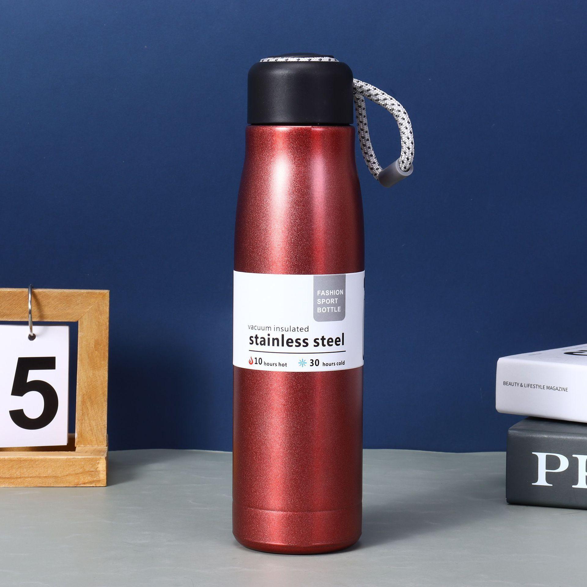 500ml Stainless Steel Sports Insulated Water Bottle with Rope Handle, Vacuum Flask for Outdoor Gym Hiking 500ml красный