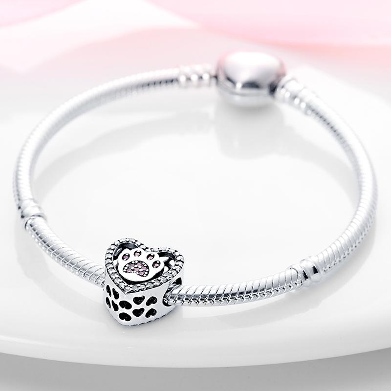 Charms Original Copper Heart Dog Paws Beads Fit Bracelet Diy Fine Gift Women Delicate Jewelry Accessory