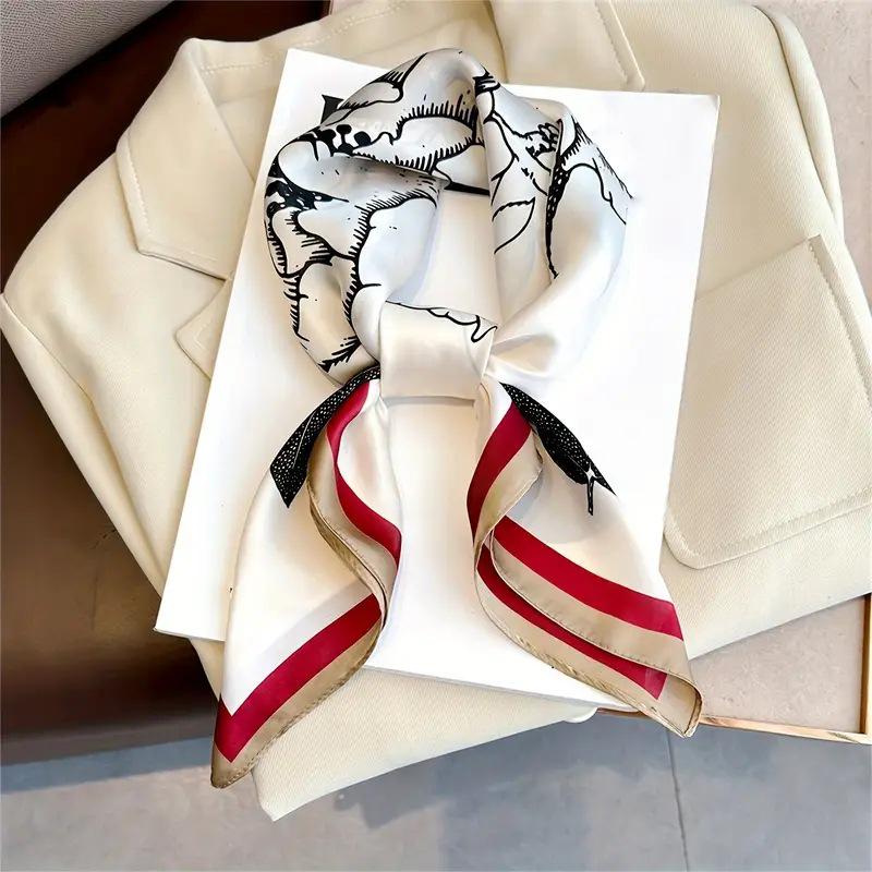 Women's Korean Style Retro Printed Imitation Silk Scarf for Professional and Casual Use