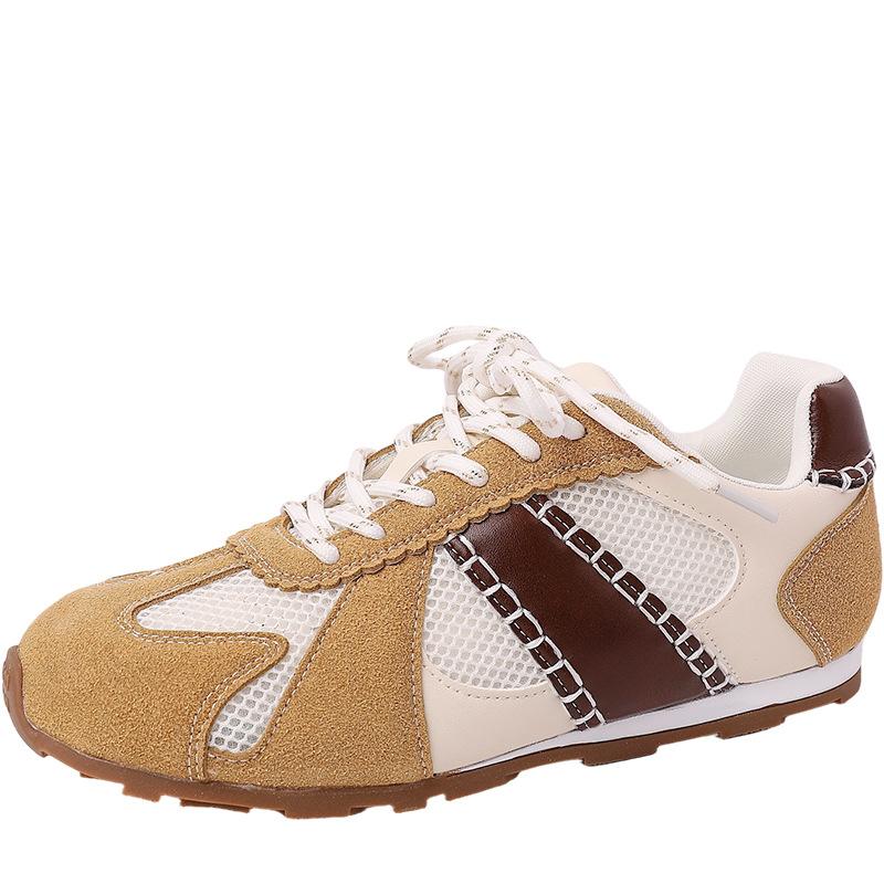 Versatile casual board shoes retro color matching women's summer fashion round head mesh breathable comfortable lightweight single shoes