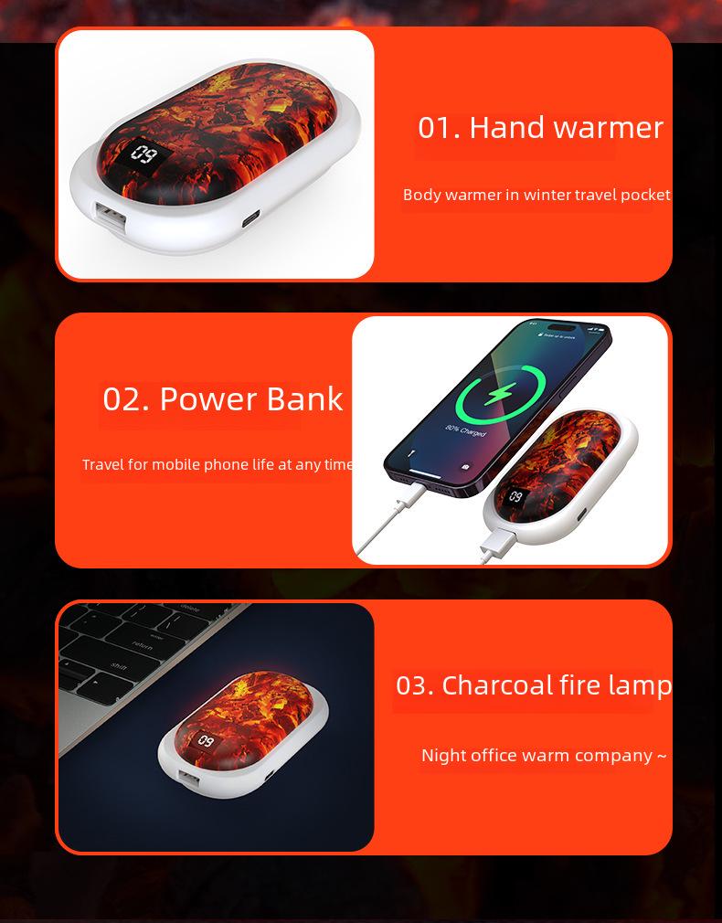 2025 Cross-Border Digital Hand Warmer: Dual-Sided Heating & Large Capacity Charcoal Fire Charging.