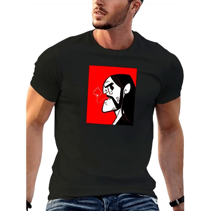 Unisex Kilmister Graphic T-Shirt | Iconic Music Band Tee With Red And Black Design, Casual Crew Neck, Short Sleeve, Slight Stretch Fabric, Ideal For