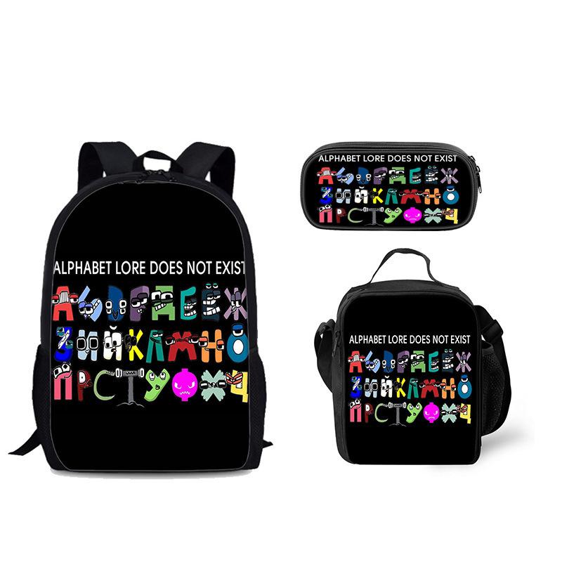 Classic Popular Funny Alphabet Lore 3D Printed 3pcs/Set pupil School Bags Laptop Daypack Backpack Lunch bag Pencil Case