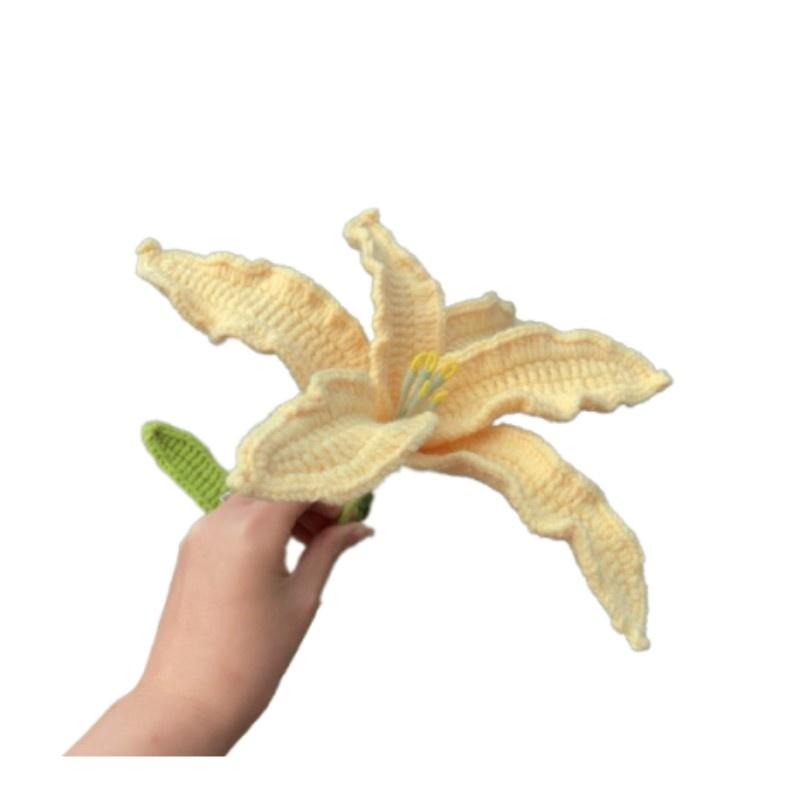 

Handmade Knitted 1pc Flower Lily Bouquet Cotton Rope Crocheted Decor Florals жёлтый