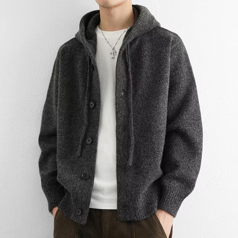 Herren Herbst/Winter Mützen, Lässige Pullover, Jugendliche einfarbige Strick-Cardigans mit Kapuze