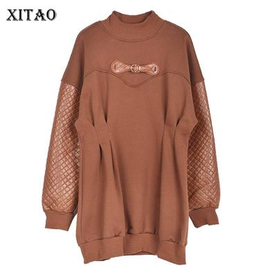 Lockerer, modischer, schlichter Patchwork-Faltenpullover LDD2232