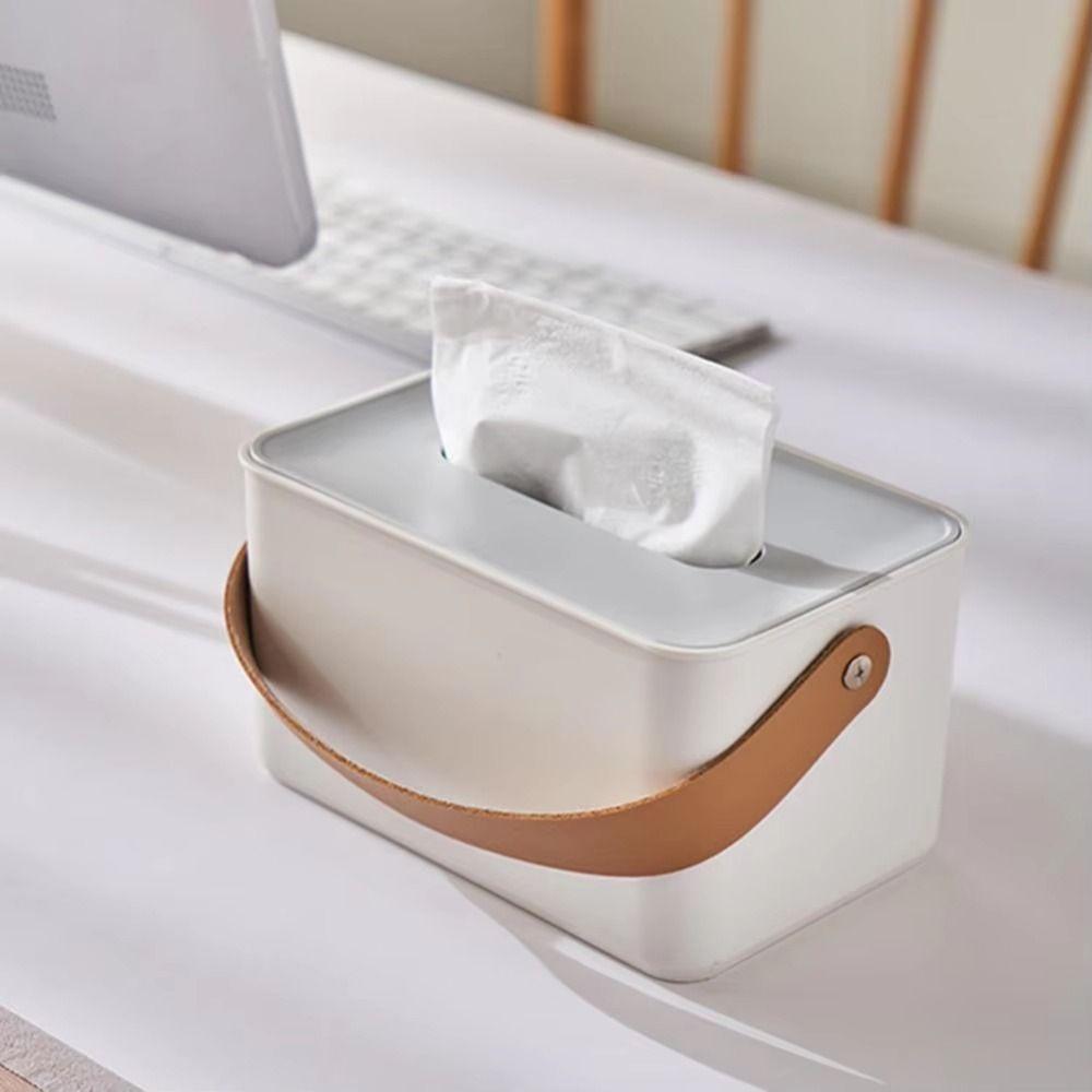 Round/Square Portable Tissue Box with Handle Drop-resistant Round Napkin Holder Rounded Edge Dust-proof Toilet Paper Case