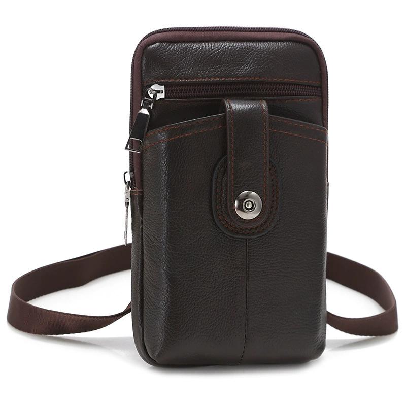Genuine Leather Crossbody Phone Bag for Men & Women, Compact Shoulder Pouch with Zipper, Card Slots & Snap Pocket, Everyday Travel Wallet