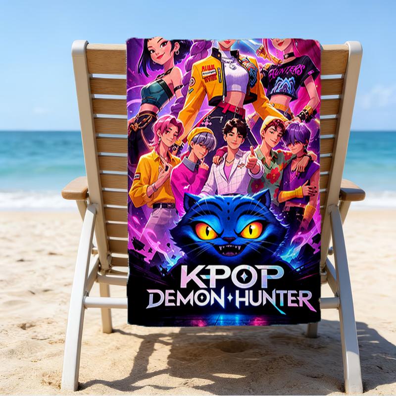 Ultra-Soft Beach Towel with KPop Demon Hunters Theme,Ideal for Pool - Camping, Diving - Perfect Travel Essential, Vibrant Beach Towel.