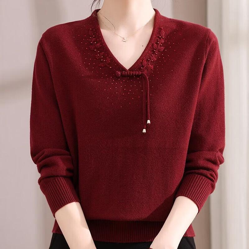 XUEXI Women s New Chinese Style Red Knit Sweater 2XL