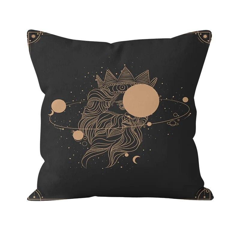 Bohemian Black Sun and Moon Print Pattern Cushion Cover Home Living Room Sofa Pillow