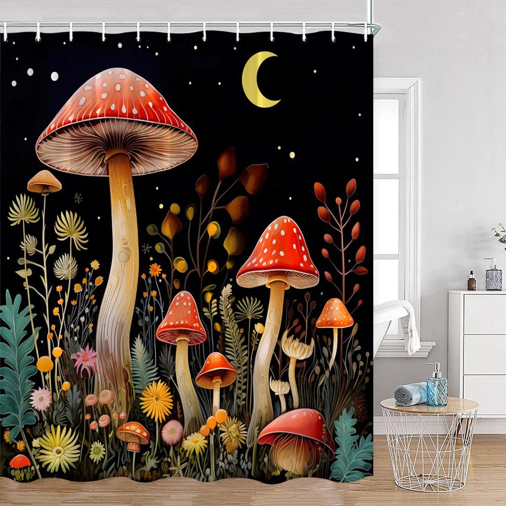 Mushroom Shower Curtains Retro Butterfly Boho Moon Floral Plant Magic Fairytale Mushroom House Dark Bath Curtain Bathroom Decor