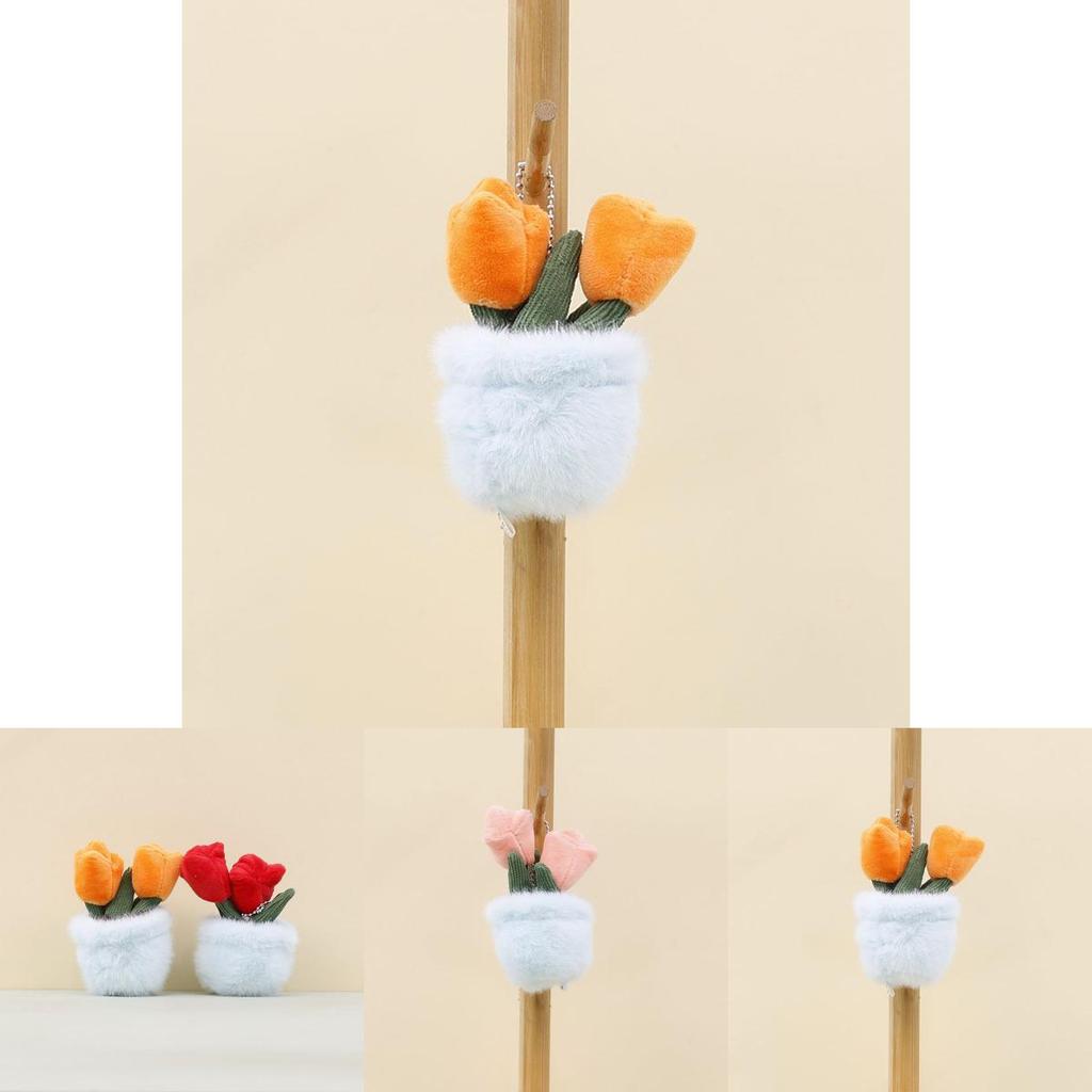 Plush Potted Tulip Plant Toy With Keychain For Gift And Bag Decor