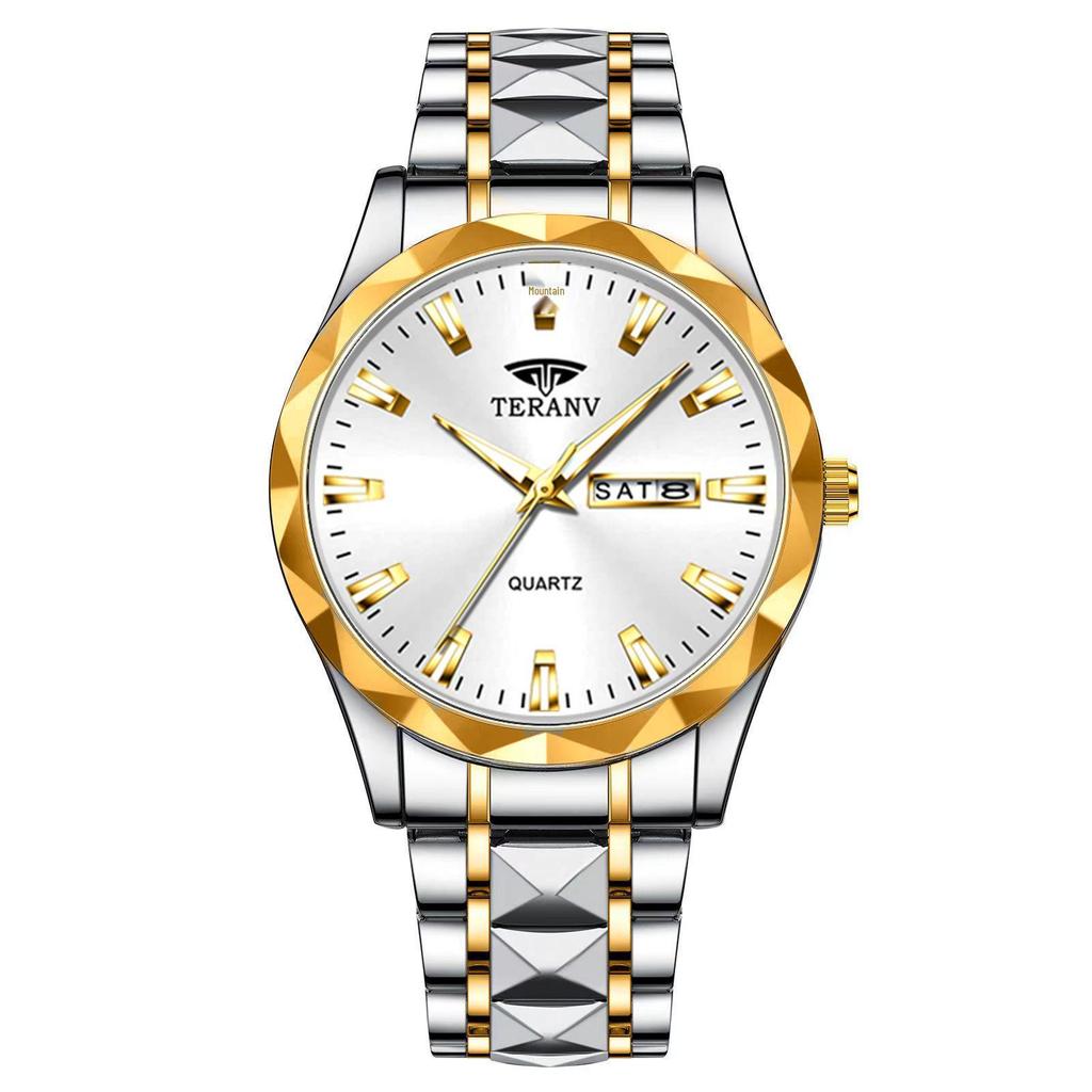 Men's Luminous Double Calendar Quartz Watch with Steel Strap – Hot-Selling