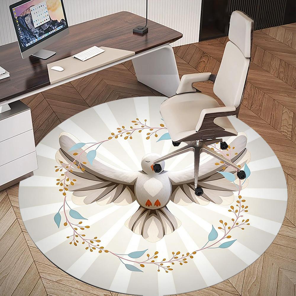 1pc Dove Freedom Round Chair mat office Area Rug - Non-Slip, Floor Mat for Office, Bedroom, and Indoor Decor p127279