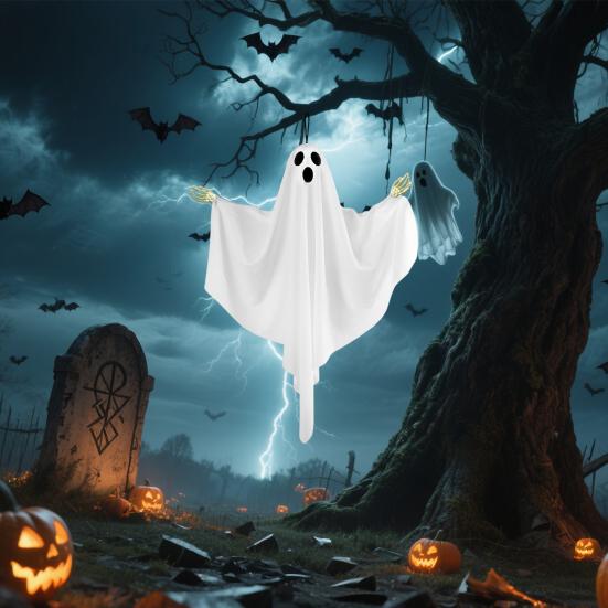 Hanging Ghost Decoration Halloween Outdoor Flying White Cloth Ghost with Bendable Skeleton Hands for Front Porch Yard Tree Decor
