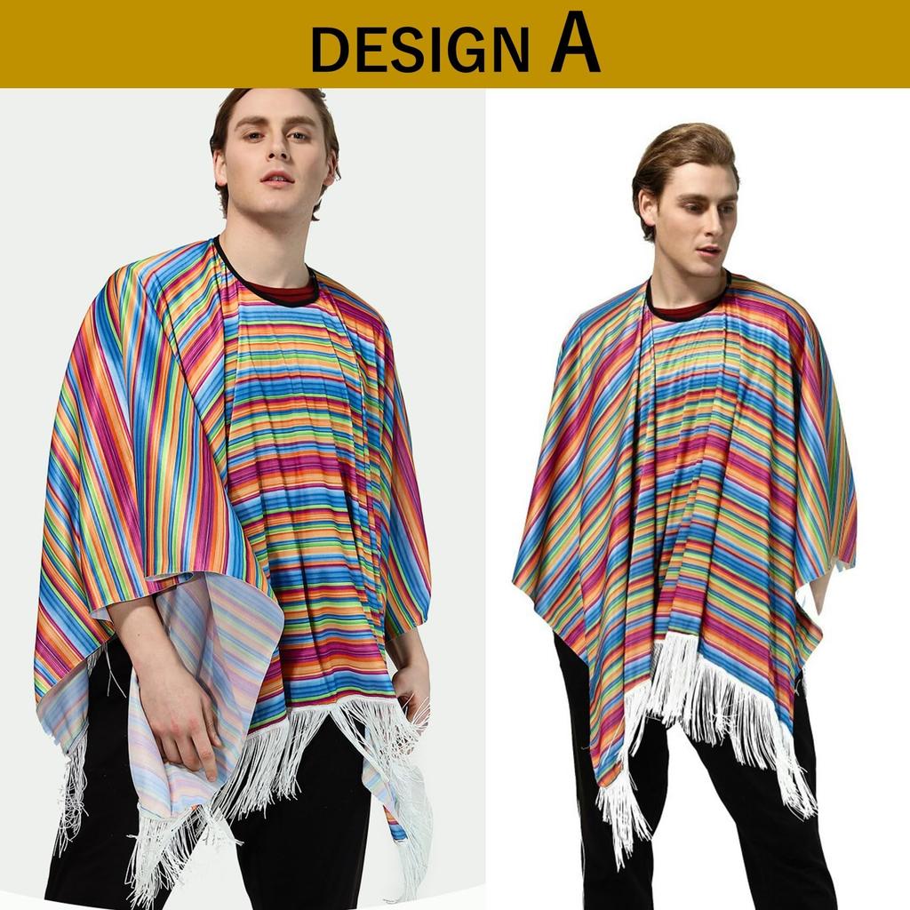 NOELAMOUR Men's Rainbow Mexican Folk Poncho Costume Set (Design B)