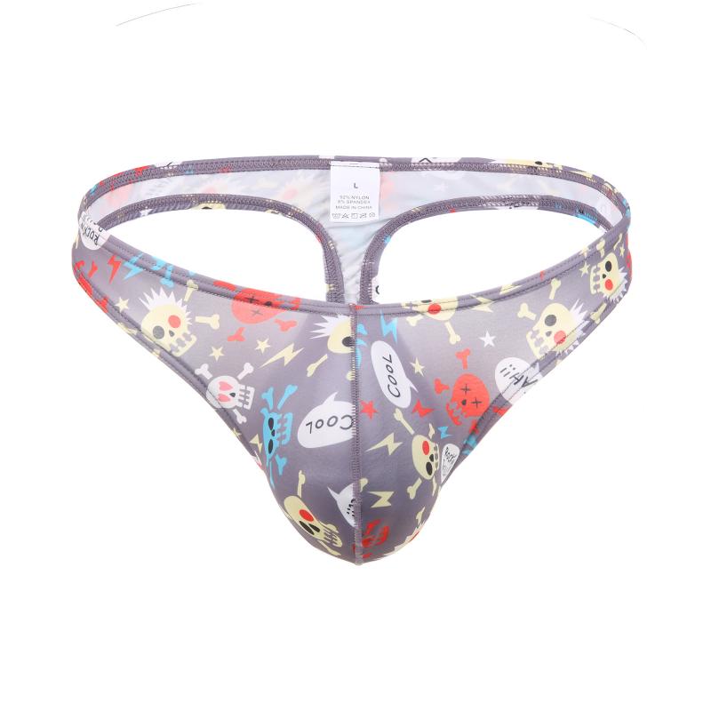 Mens Sexy Jockstrap Briefs G String Thongs Low Waist Digital Printed Skull Halloween U Convex Pouch Lingerie Underpants