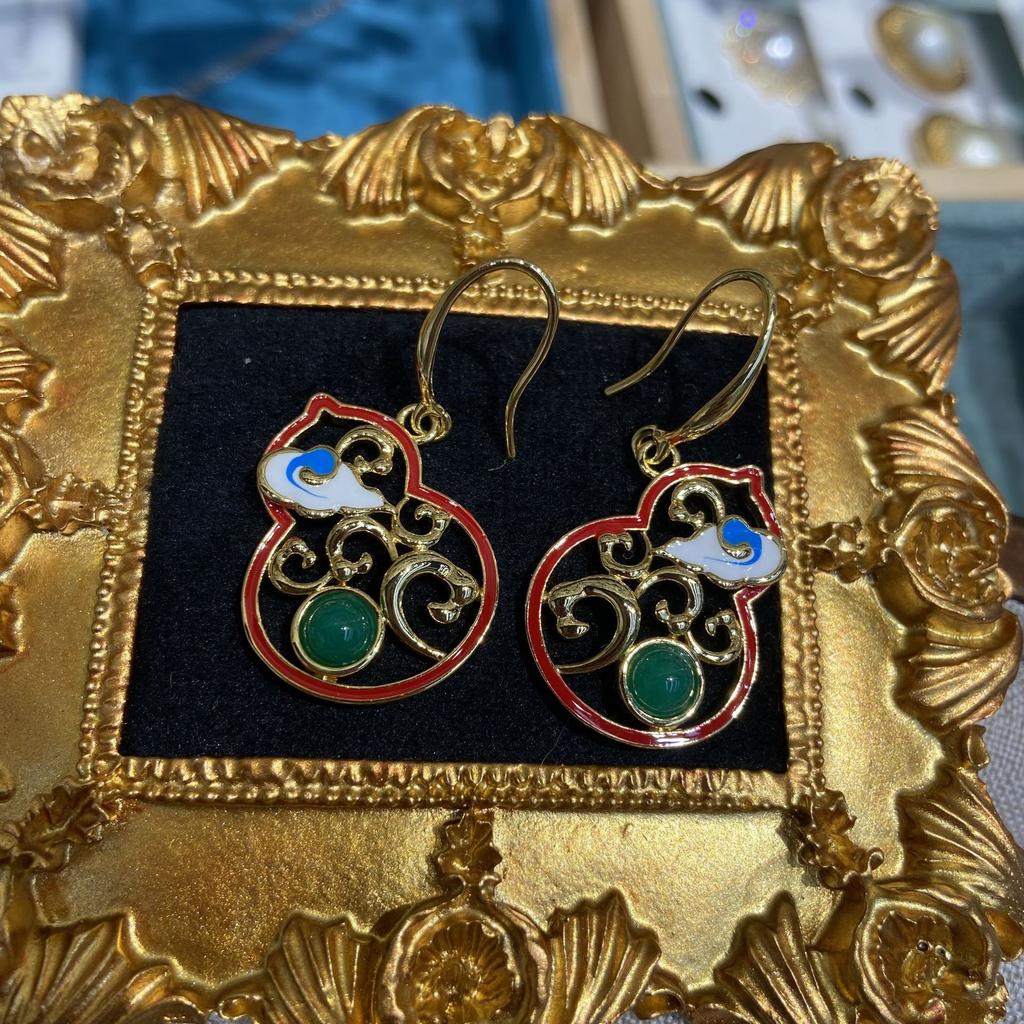 New Chinese Style Ancient Style Drip Oil Enamel Gourd Earrings Hanfu Cheongsam Earrings, National Style Advanced Sense Retro Hanfu Earrings
