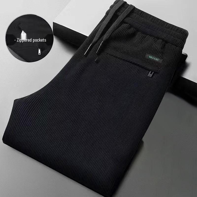 Men's Large Corduroy Warm Winter Casual Straight-Leg Pants with Velvet Lining