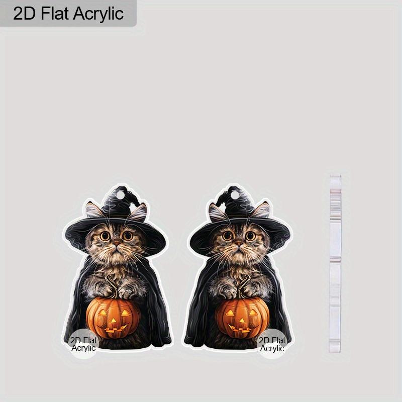 2D Flat Funny Magic Ghost Acrylic Earrings Halloween Party Witch Hat Black Cat Pumpkin Dangling Earrings Women's Holiday Charm Jewelry