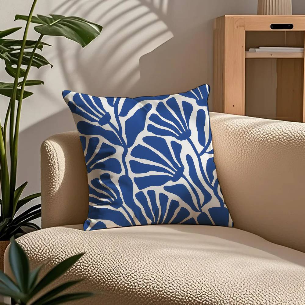 E-Elegant Blue Floral Anime Pillow Case Comfort Sofa Bed Silky Elegant Invisible Zipper Custom Decorative Cushion Cover
